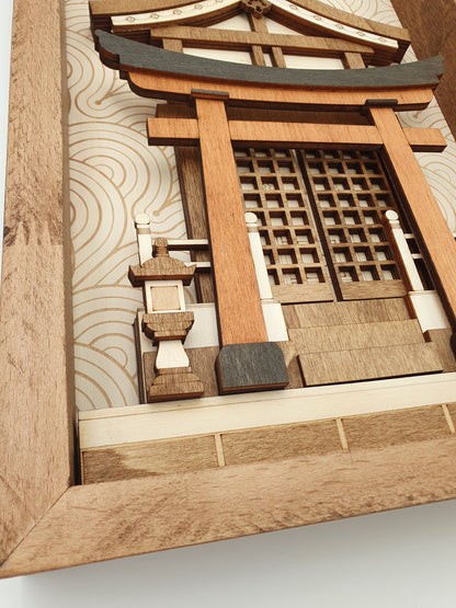 Tableau décoratif en bois – Temple Japonais - Sanctuaire Shinto – Décoration murale artisanale inspirée du Japon