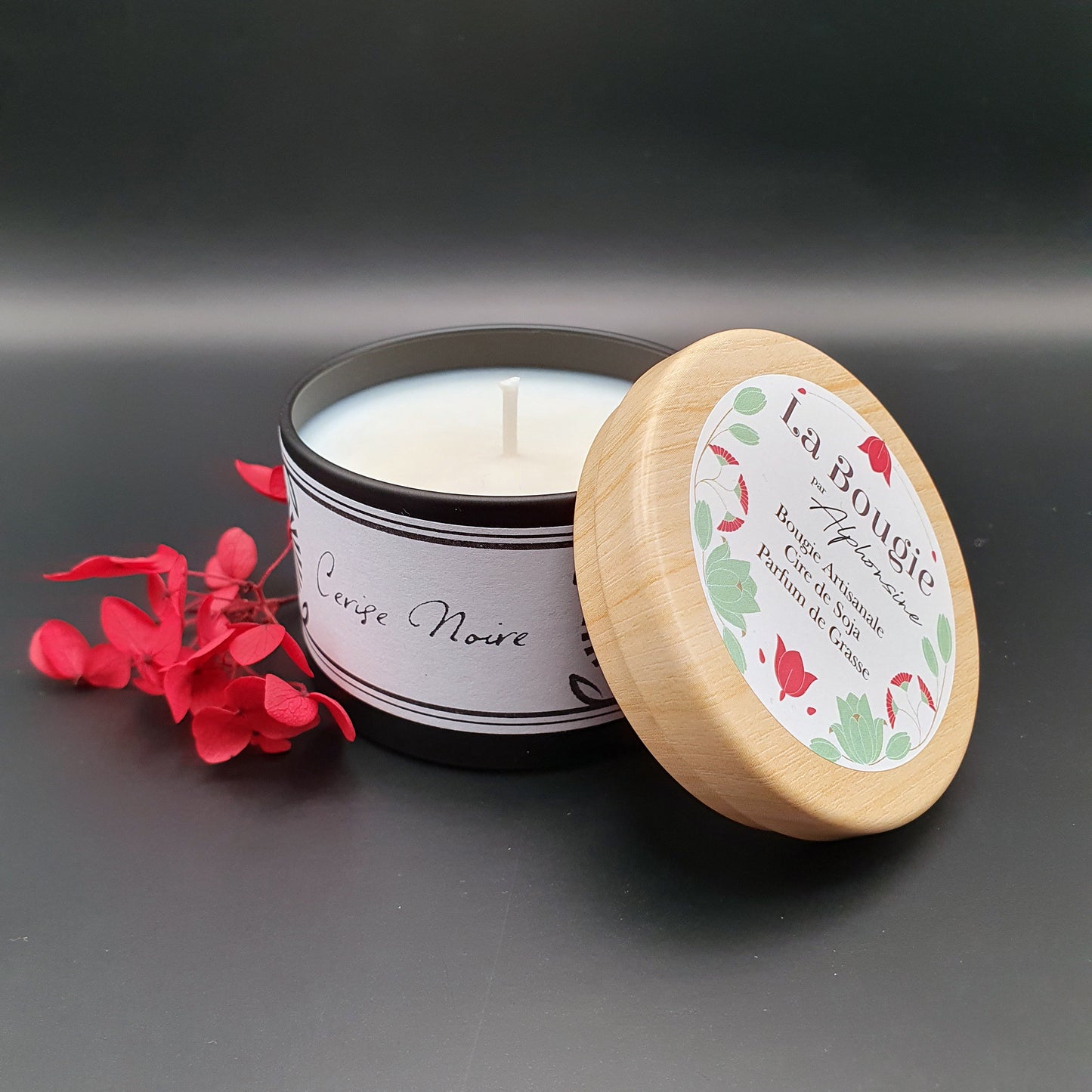 Bougie parfumée Cerise Noire – Black Edition | Cire de soja naturelle | Fabriquée en France