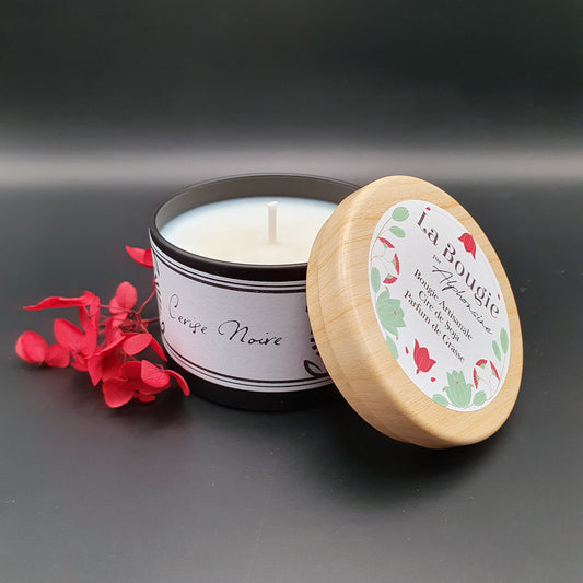 Bougie parfumée Cerise Noire – Black Edition | Cire de soja naturelle | Fabriquée en France