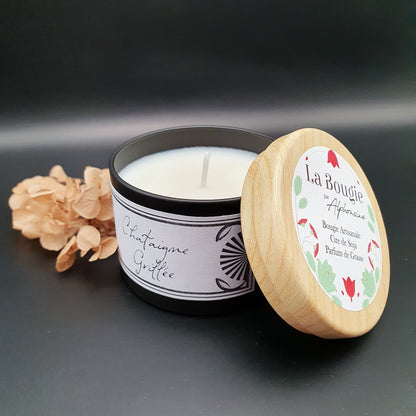 Bougie parfumée Chataigne Grillée – Black Edition | Cire de soja naturelle | Fabriquée en France