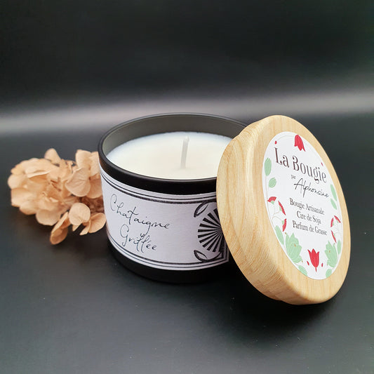 Bougie parfumée Chataigne Grillée – Black Edition | Cire de soja naturelle | Fabriquée en France
