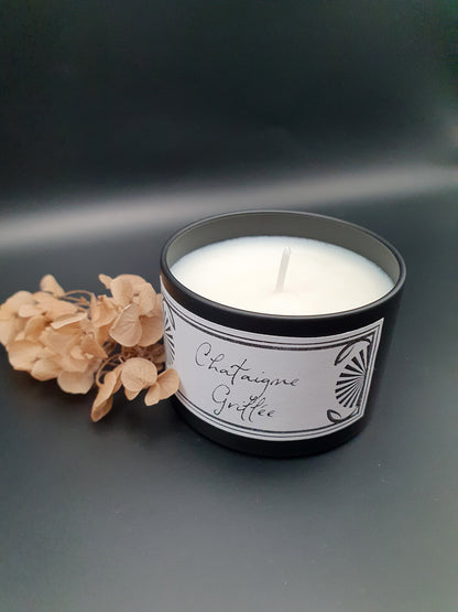 Bougie parfumée Chataigne Grillée – Black Edition | Cire de soja naturelle | Fabriquée en France