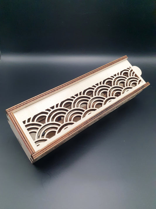Coffret crayon rechargeable en bois – Motif japonais Vagues - Chêne Clair