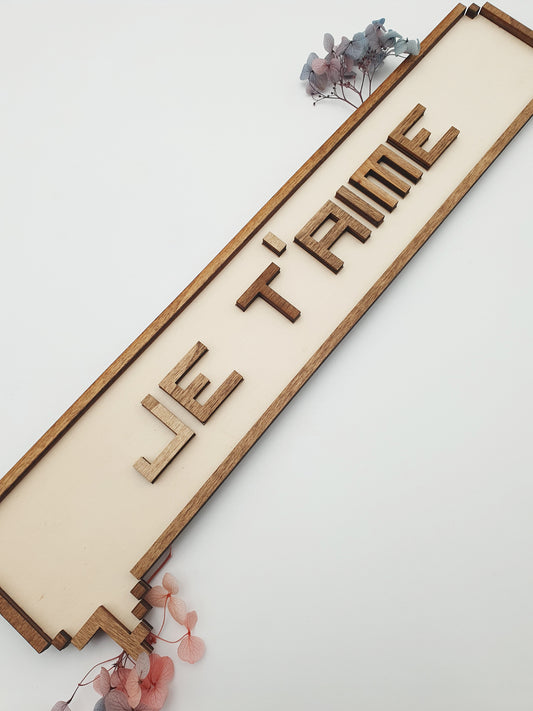 Plaque décorative geek en bois – “Je t’aime” version gamer – décoration murale gaming