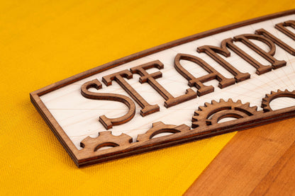 Applique murale bois Steampunk – Décoration rétrofuturiste inspirée Bioshock – Plaque murale vintage geek – Art Deco