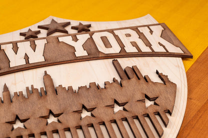 Décoration murale New York en bois – Skyline USA – Panneau rétro vintage style américain Big Apple