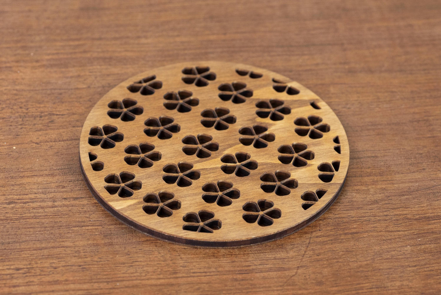 Set of 3 Traditional Japanese Wooden Coasters - Sakura Wave Cloud Pattern - Japanese Vintage Retro Decoration