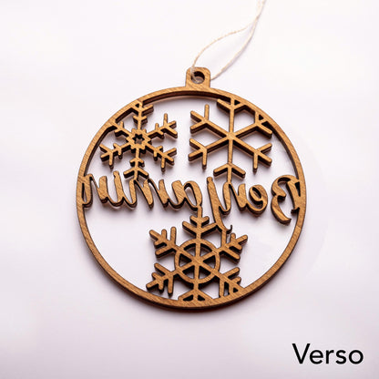 Personalized wooden Christmas bauble – First name and snowflake – Baby’s first Christmas birth gift – Family tree decoration with animal names