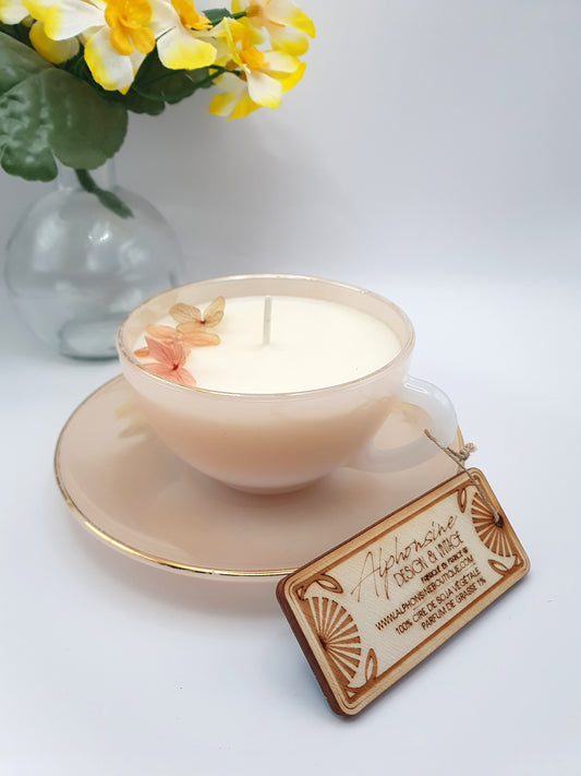 Bougie parfumée Monoï 100g – Tasse Arcopal vintage avec soucoupe – Bougie artisanale en cire de soja végétale - 3