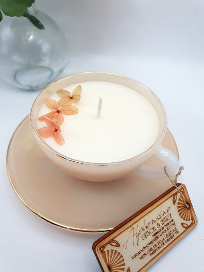 Bougie parfumée Monoï 100g – Tasse Arcopal vintage avec soucoupe – Bougie artisanale en cire de soja végétale - 3