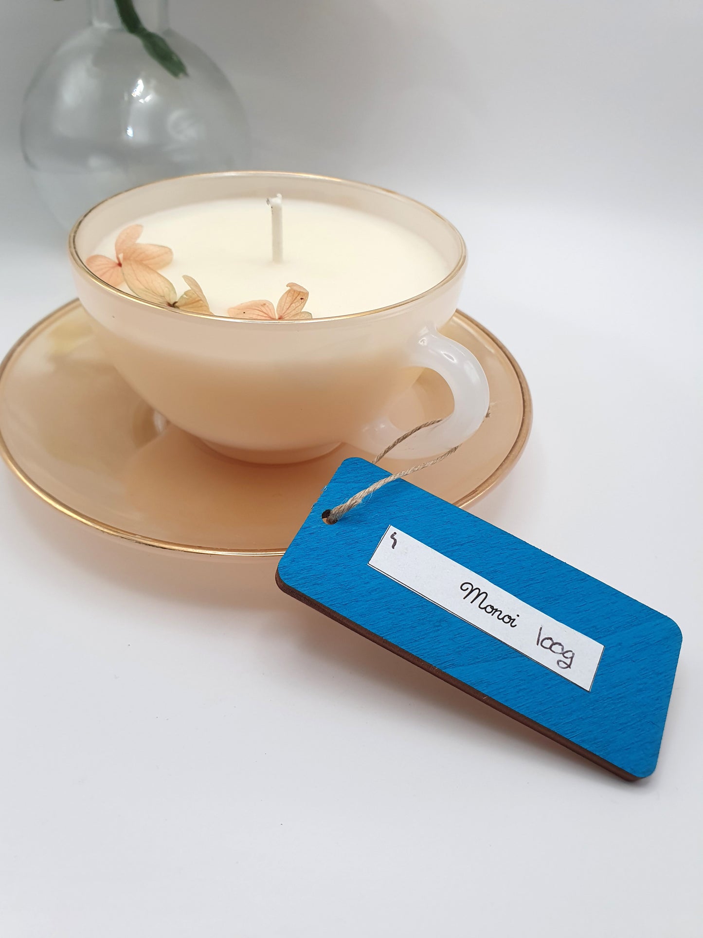Bougie parfumée Monoï 100g – Tasse Arcopal vintage avec soucoupe – Bougie artisanale en cire de soja végétale - 4