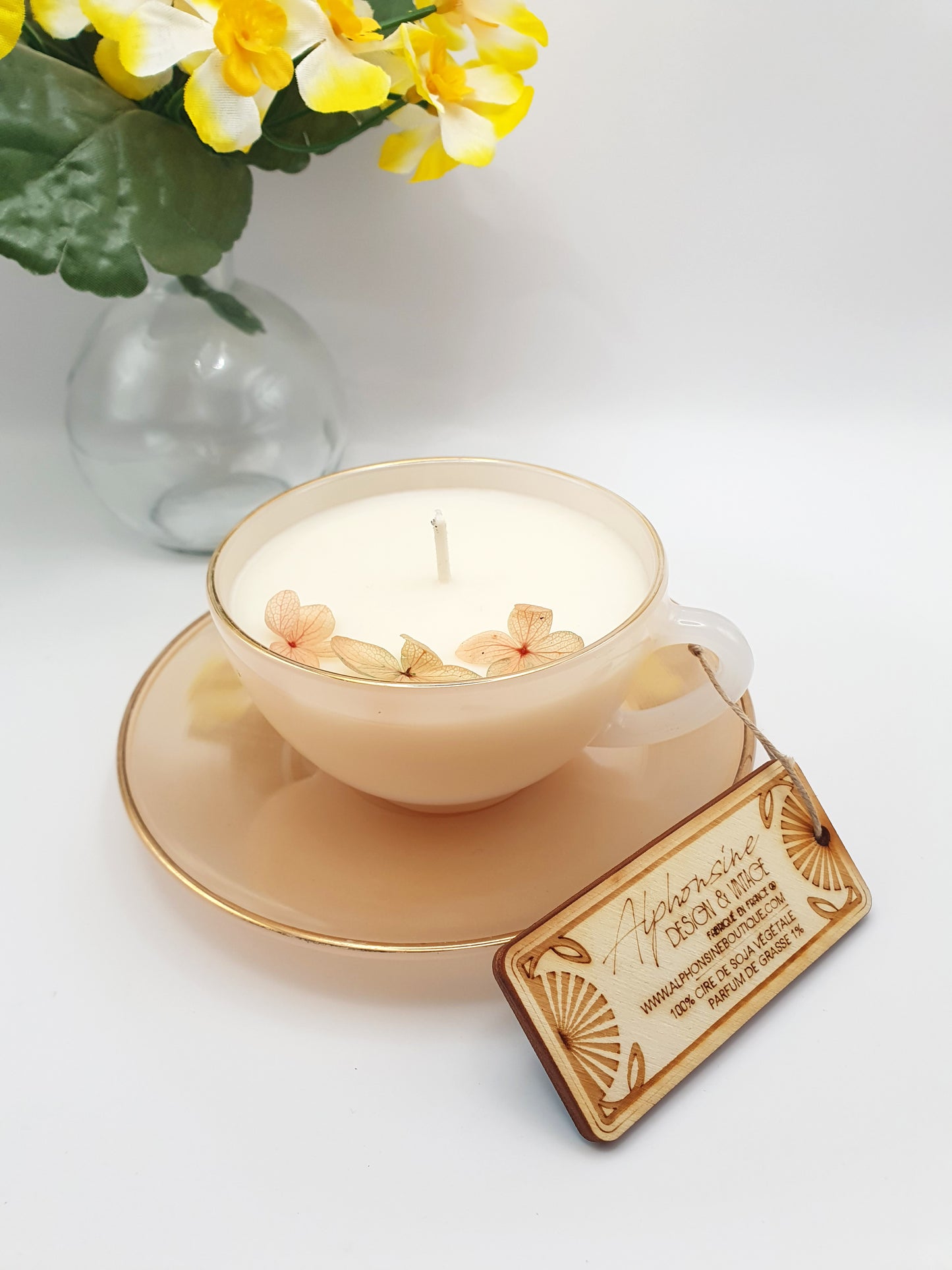 Bougie parfumée Monoï 100g – Tasse Arcopal vintage avec soucoupe – Bougie artisanale en cire de soja végétale - 4