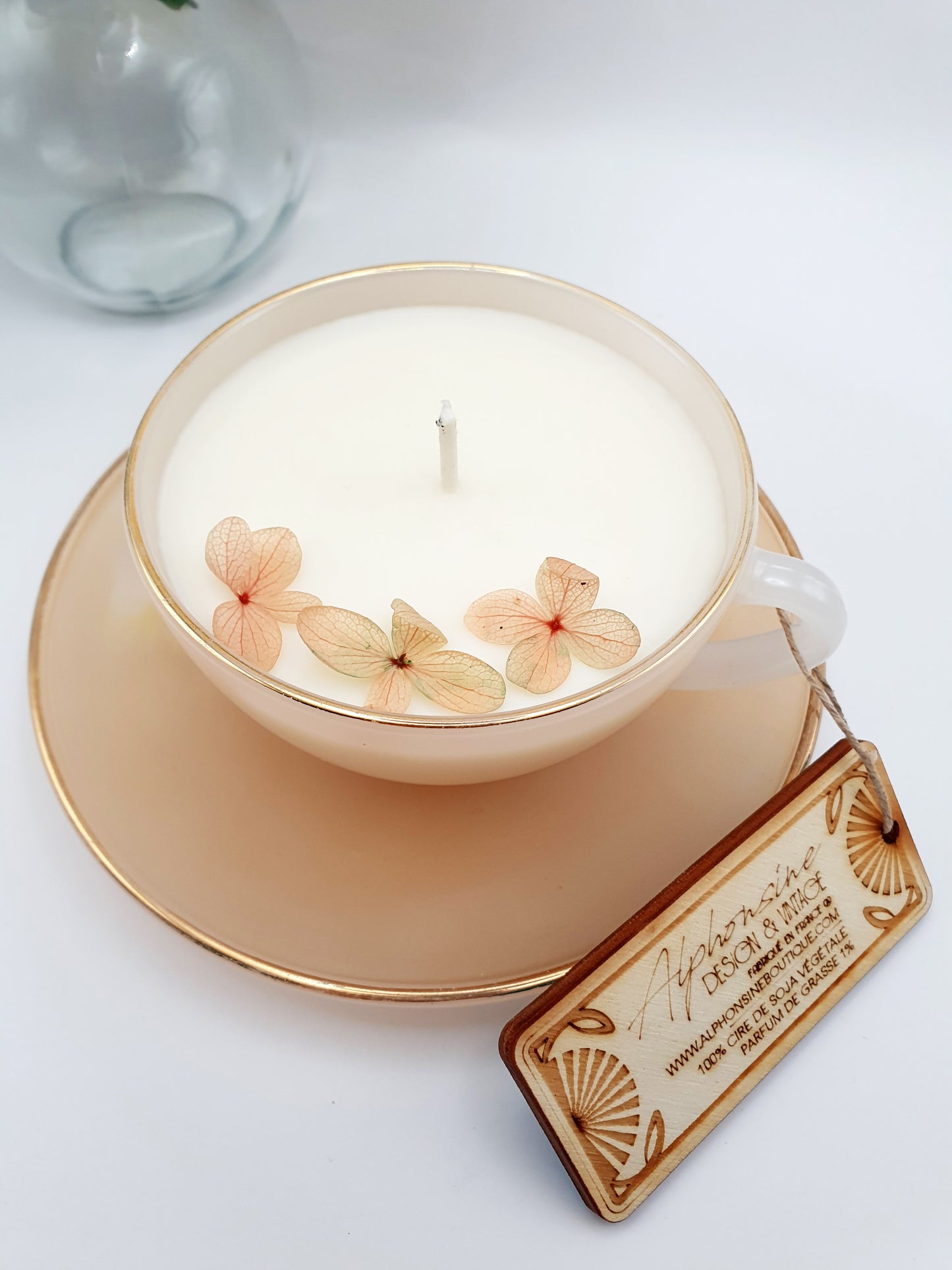 Bougie parfumée Monoï 100g – Tasse Arcopal vintage avec soucoupe – Bougie artisanale en cire de soja végétale - 4