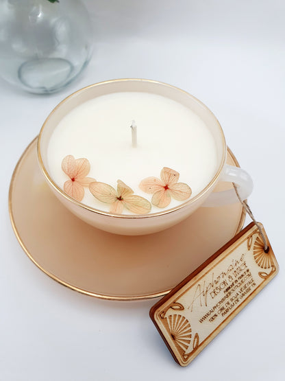 Bougie parfumée Monoï 100g – Tasse Arcopal vintage avec soucoupe – Bougie artisanale en cire de soja végétale - 4