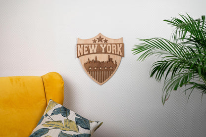 Décoration murale New York en bois – Skyline USA – Panneau rétro vintage style américain Big Apple