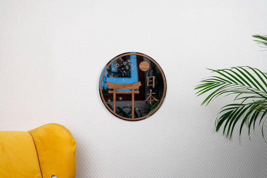 Japan Nihon Mirror - Wooden wall decoration traditional culture torii sakura garden cherry blossoms nature