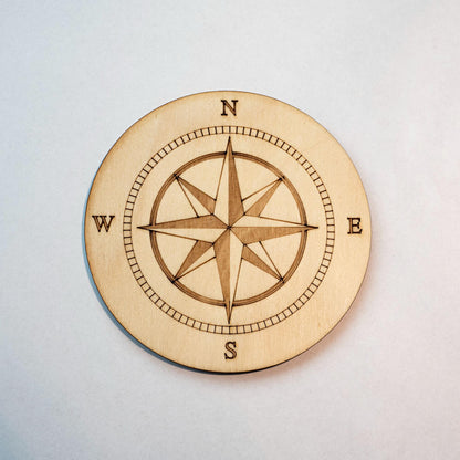 Set of 6 wooden "Rose des Vents" coasters with storage holder - Retro vintage steampunk style - Travel, navigation and boating