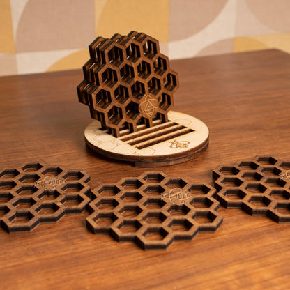 Set of 6 honeycomb bumblebee wood coasters retro vintage hexagonal housewarming gift box beekeeping whiskey
