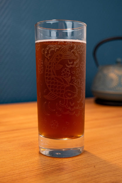 Japanese koi carp engraved glass Lucky fish – 33cl Asian Zen style glass – Laser craftsmanship Made in France