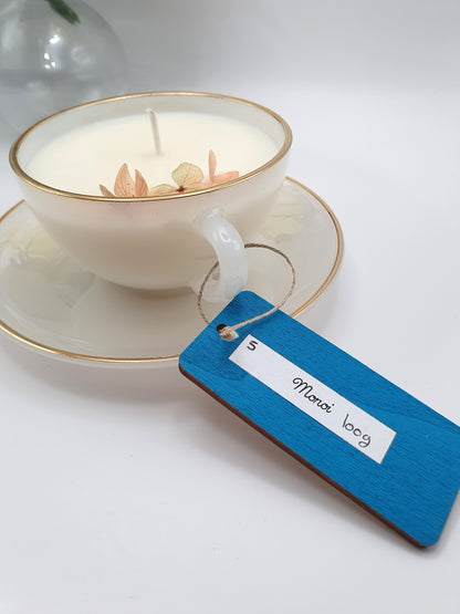 Bougie parfumée Monoï 100g – Tasse Arcopal vintage avec soucoupe – Bougie artisanale en cire de soja végétale - 5