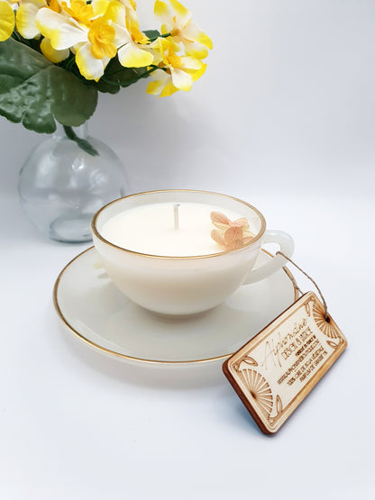 Bougie parfumée Monoï 100g – Tasse Arcopal vintage avec soucoupe – Bougie artisanale en cire de soja végétale - 5