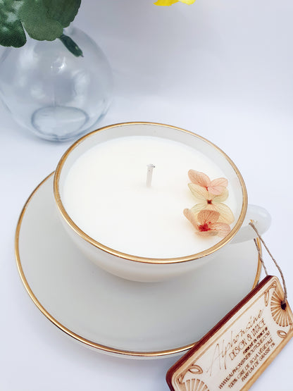Bougie parfumée Monoï 100g – Tasse Arcopal vintage avec soucoupe – Bougie artisanale en cire de soja végétale - 5