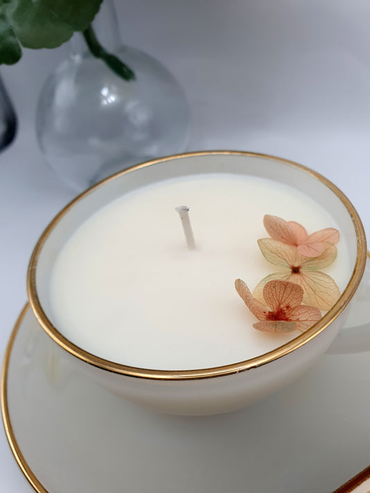 Bougie parfumée Monoï 100g – Tasse Arcopal vintage avec soucoupe – Bougie artisanale en cire de soja végétale - 5
