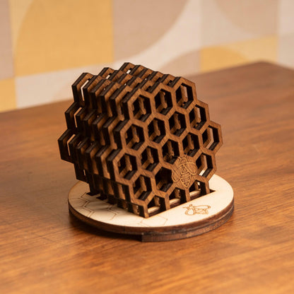 Set of 6 honeycomb bumblebee wood coasters retro vintage hexagonal housewarming gift box beekeeping whiskey