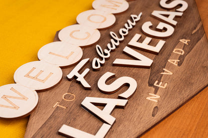 Plaque murale bois Welcome to Fabulous Las Vegas – Décoration USA vintage rétro – Souvenir voyage Nevada casino jeux – Made in France