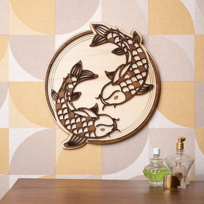 Japanese Koi Carp Wooden Wall Decor - Japanese Zen Wall Art - Handcrafted Wall Sconce - Asian Wooden Decor - Nishigikoi