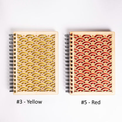 A5 light wood notebook – Refillable bullet journal – Traditional Japanese wave pattern – Made in France