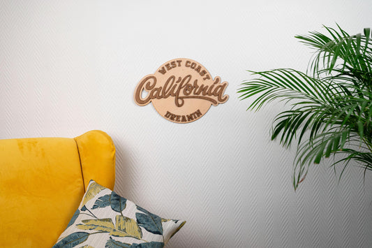 California Dreamin' – West Coast USA wooden wall decoration – Retro vintage surf travel gift Made in France