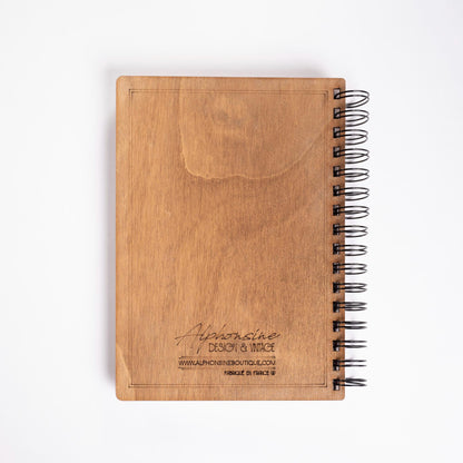 A5 Spiral Notebook Dark Wood Japanese Waves Pattern – Bullet Journal, Guest Book, Notes, Wedding, Refillable, Handmade Gift