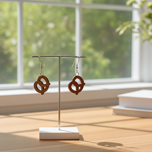 Boucles d’oreilles bretzel en bois – Bijou artisanal d’Alsace sans nickel