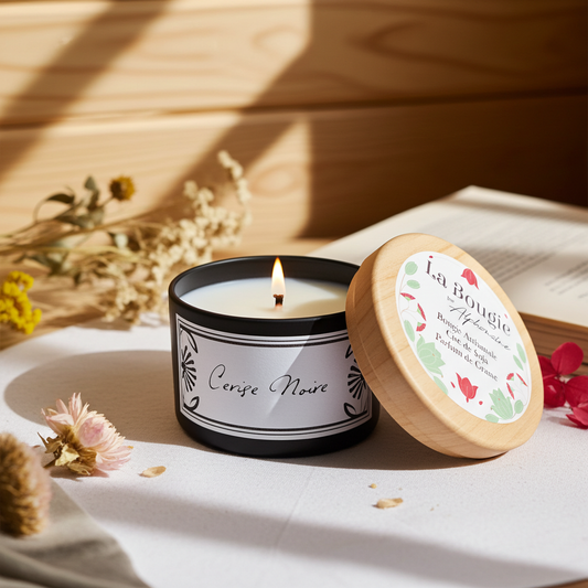 Bougie parfumée cerise noire en cire de soja naturelle - L’intensité d’un fruit noir élégant et sensuel