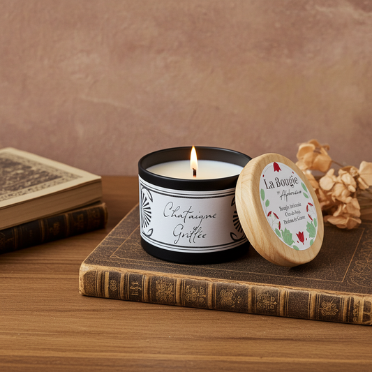 Bougie parfumée châtaigne grillée en cire de soja naturelle - Le parfum d’un automne au coin du feu