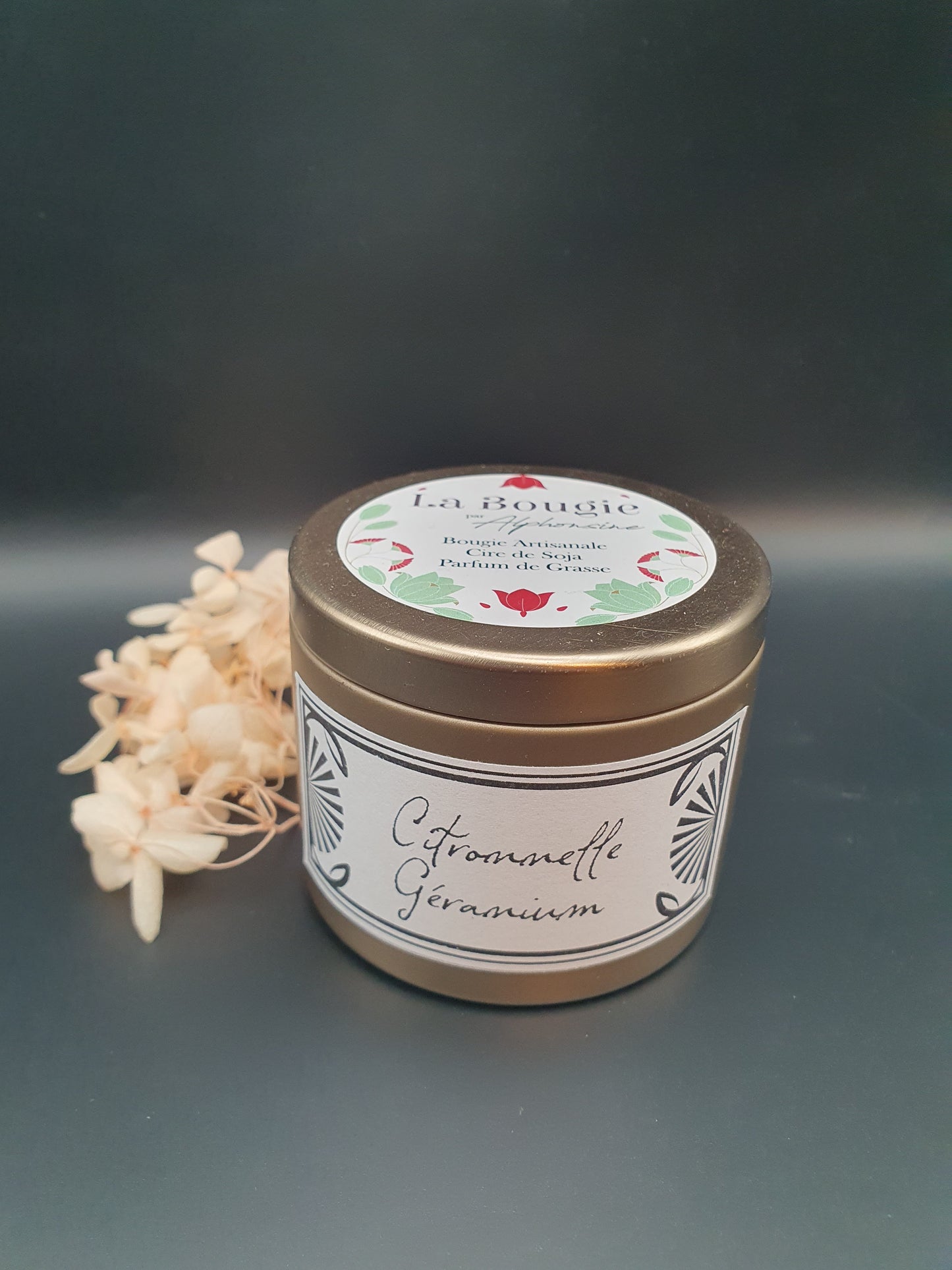 Bougie parfumée Citronnelle-Géranium [Anti-Moustiques] – Gold Edition | Cire de soja naturelle | Fabriquée en France