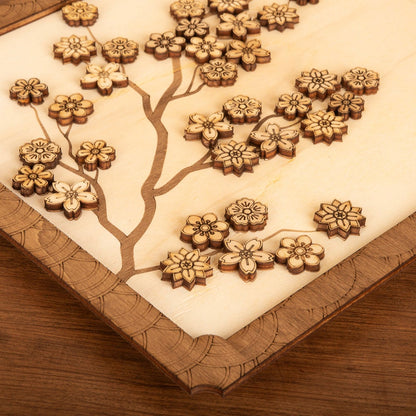 Sakura wood wall decoration – Traditional Japanese cherry blossom painting – Asian Japanese garden Zen wall art