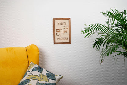 Tableau décoratif Multi Player en bois – Rétro gaming 8-bit – Cadeau geek couple Saint-Valentin vintage