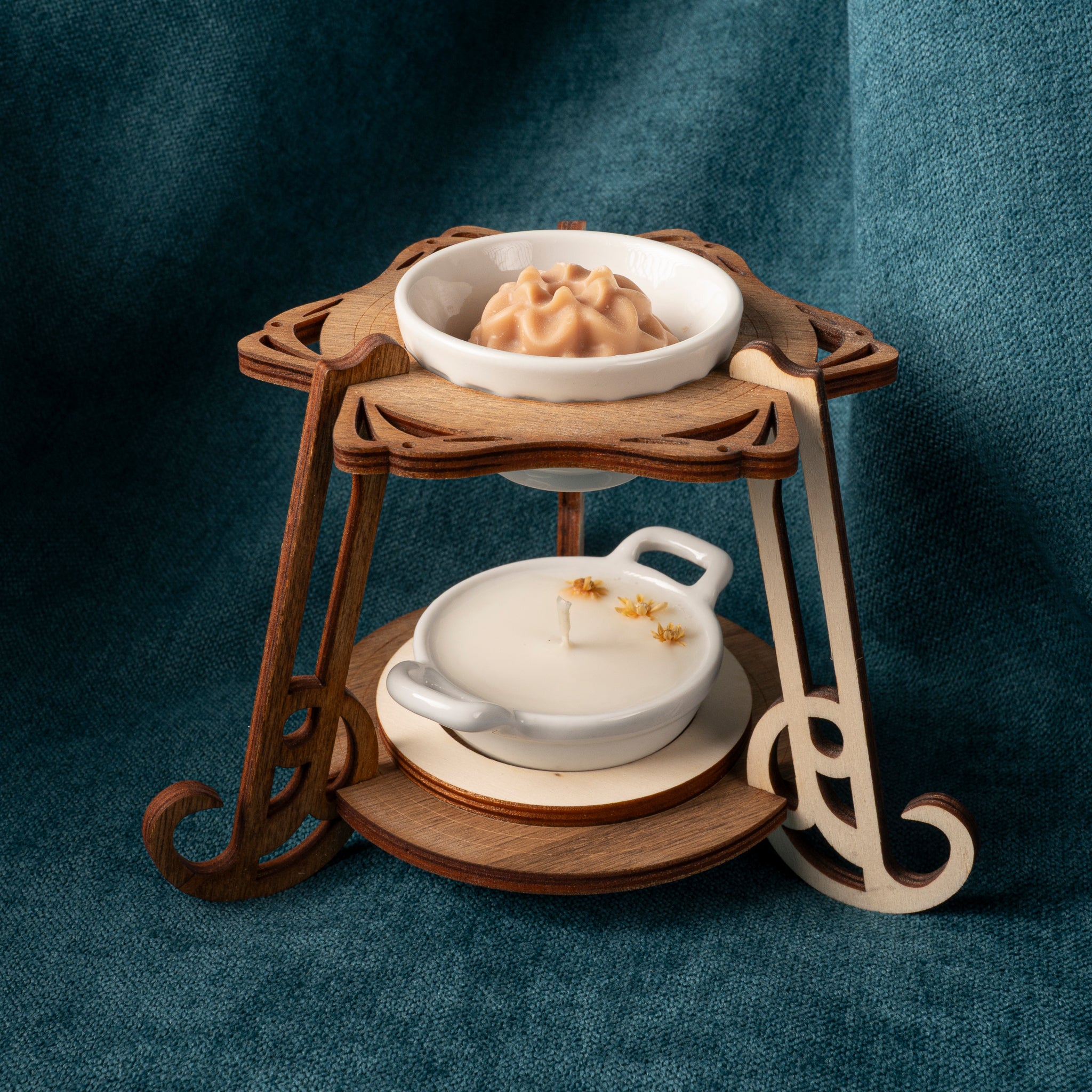 Brûleur à Fondants Parfumés Art Nouveau en Bois – Diffuseur de Cire