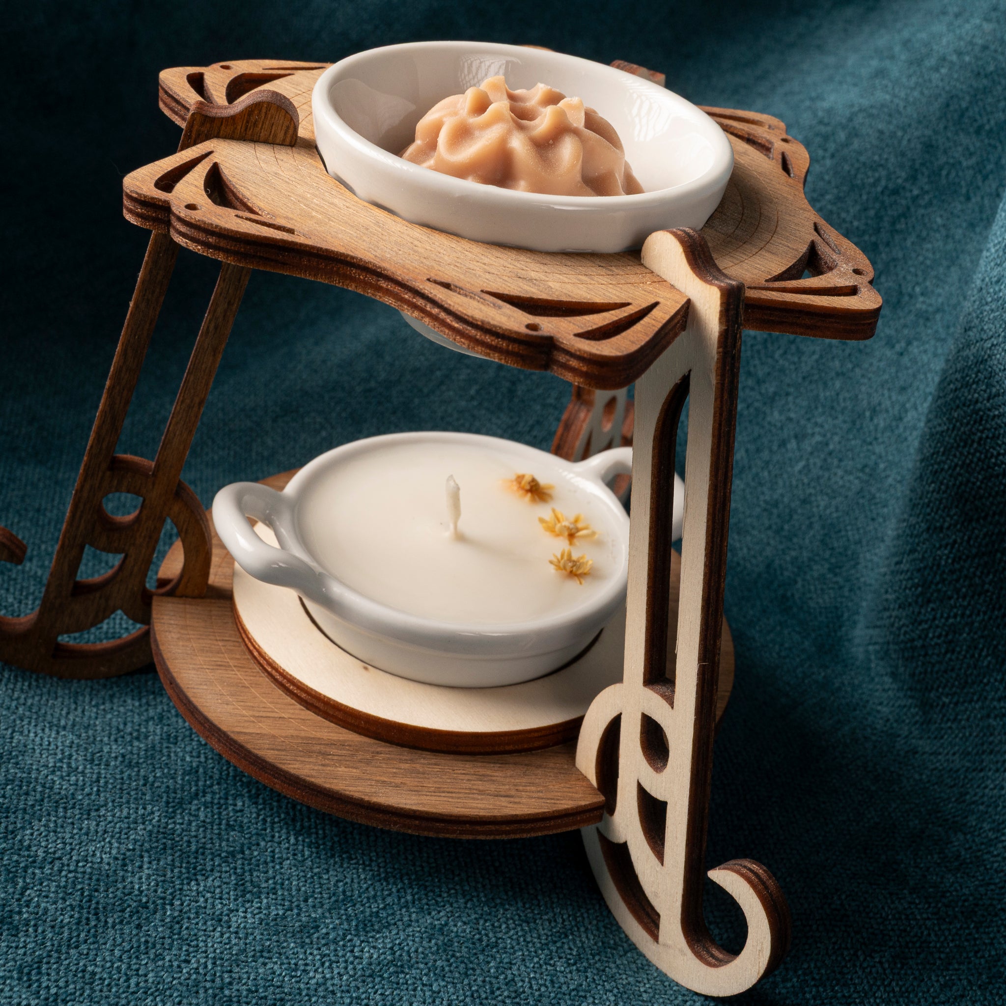 Brûleur à Fondants Parfumés Art Nouveau en Bois – Diffuseur de Cire