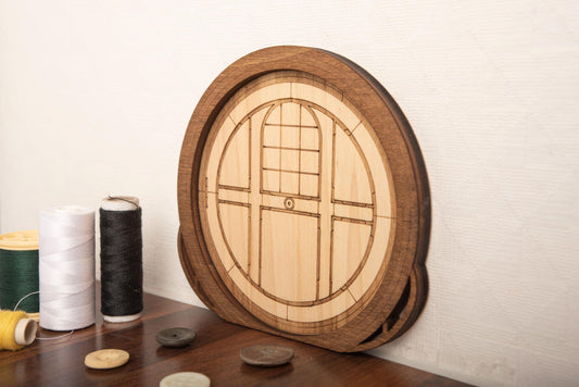 Mini Decorative Wooden Hobbit Door - Lord of the Rings Shire Style Fantasy Wall Decor - Cute Art Nouveau Gift Idea