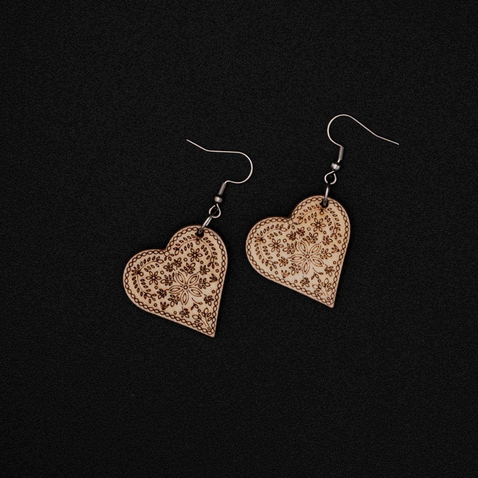 Boucles d'oreilles bois coeur alsacien