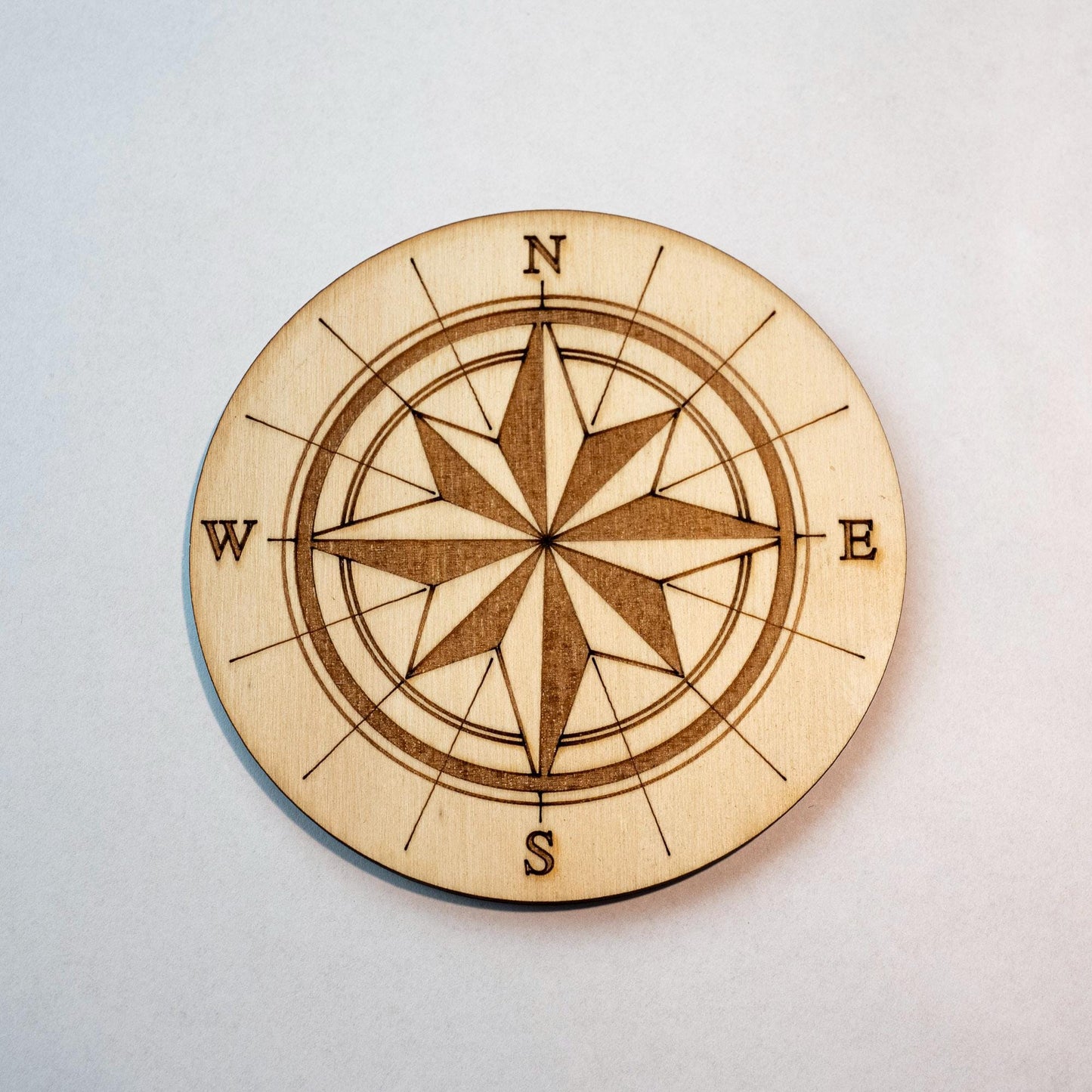 Set of 6 wooden "Rose des Vents" coasters with storage holder - Retro vintage steampunk style - Travel, navigation and boating