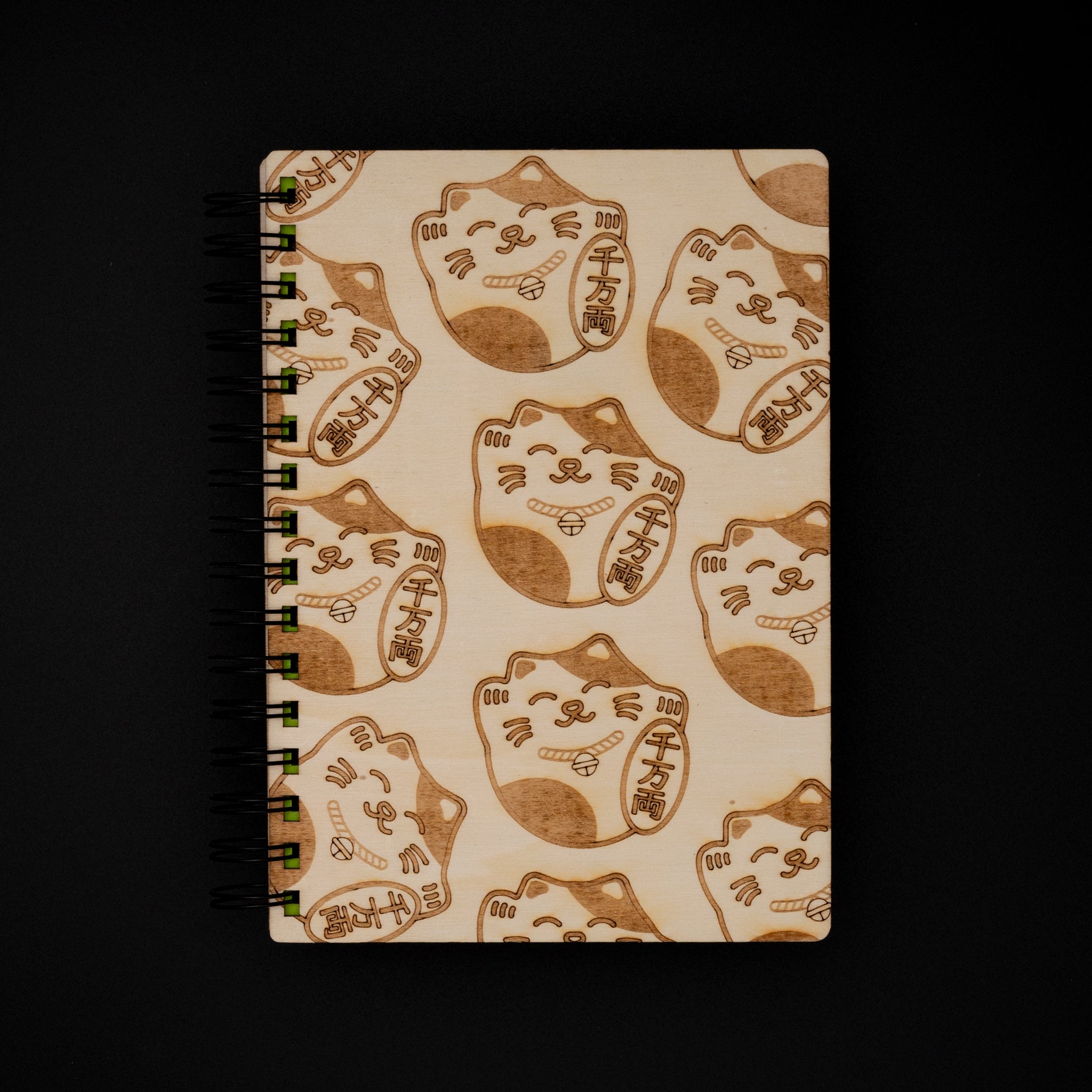 carnet artisanal bois japonais maneki neko