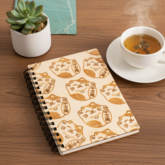Carnet A5 rechargeable motif Maneki Neko – Cahier japonais porte-bonheur