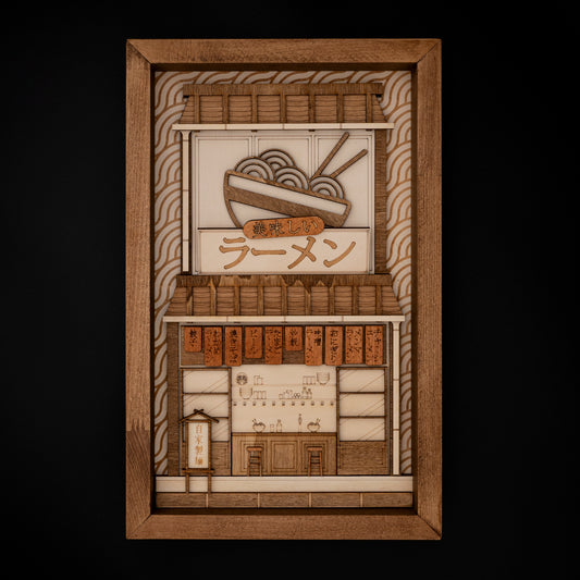 Tableau en bois boutique de ramen – Décoration murale japonaise urbaine
