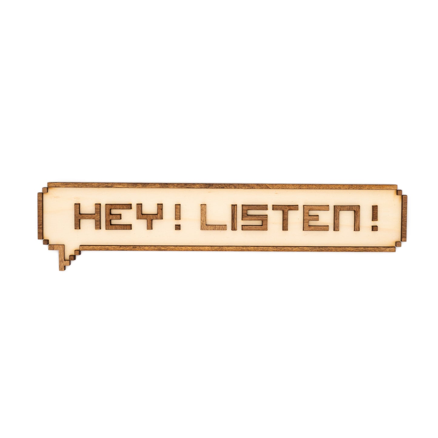 Hey Listen – Bulle pixel décoration murale gaming rétro en bois