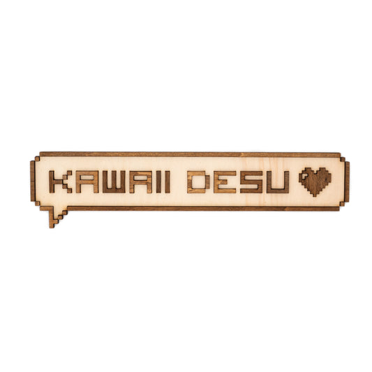 Décoration murale Kawaii desu en bois – Pixel art japonais