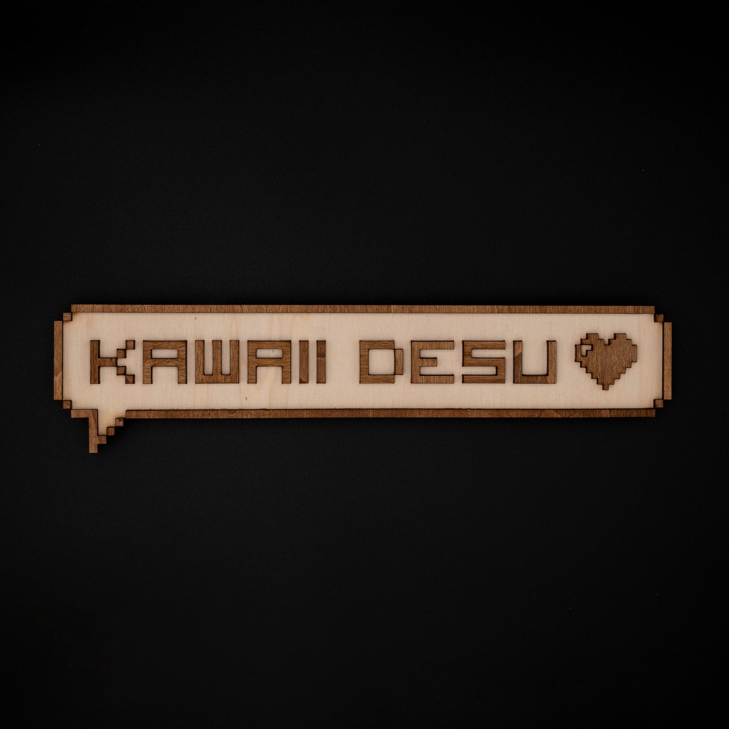 Décoration murale Kawaii desu en bois – Pixel art japonais